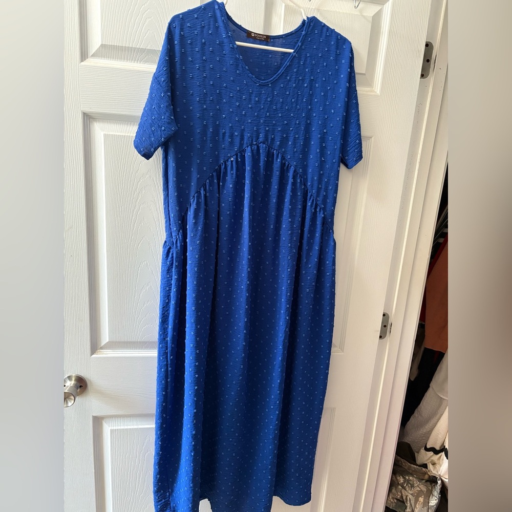 Blue Short Sleeve Midi Dress